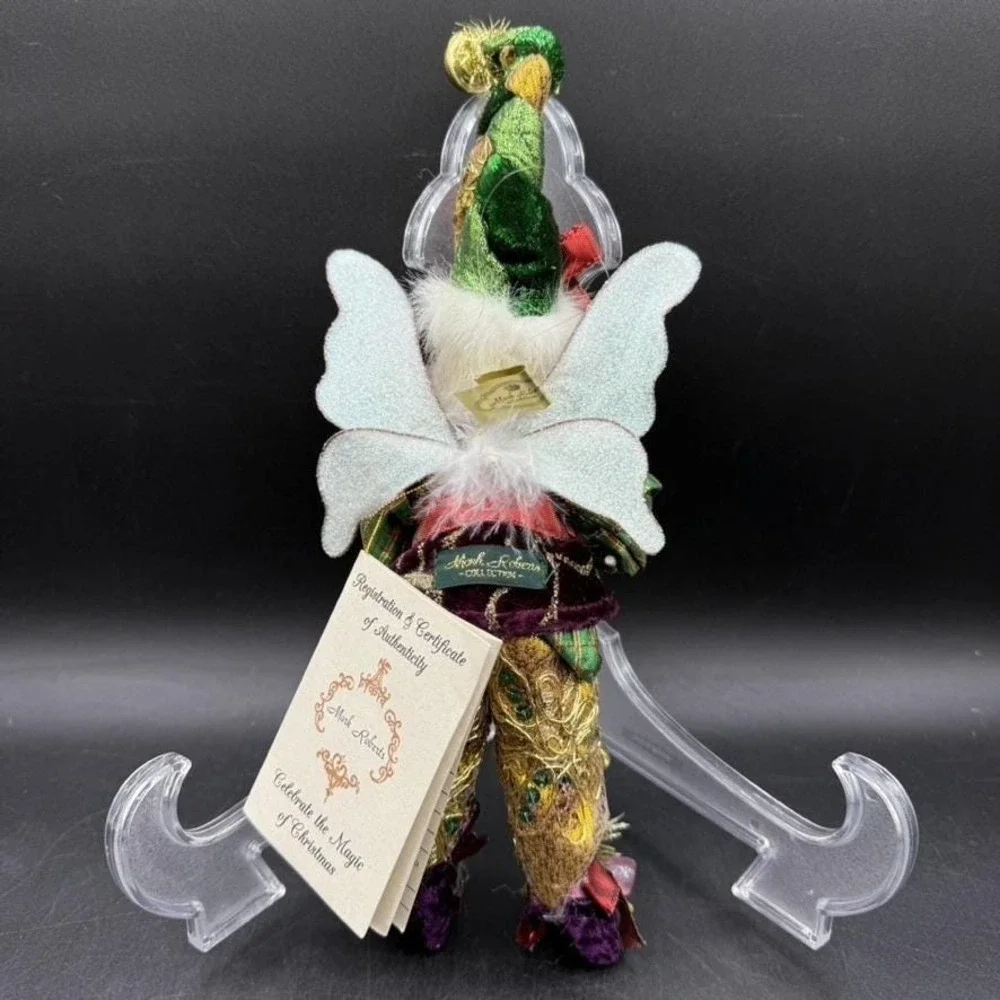 Vintage Mark Roberts Fairy Doll Joy to the World Medium Green Plaid Gold Brocade